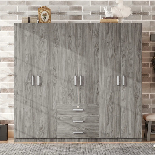 Wooden Wardrobe, 3 Drawers, MDF, Compact, 71" L x 19" W x 68" H, Grey Clothing Storage Grey at Gallery Canada