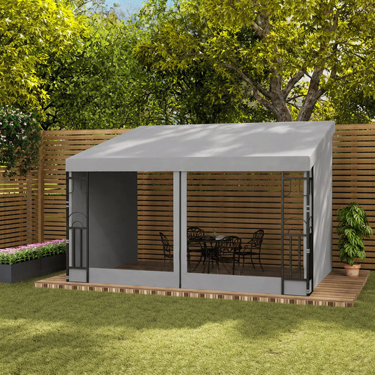10' x 13' Wall Pergola, Outdoor Gazebo, 2 Curtains, 2 Nettings, UV Resistant, Light Grey Pergolas Light Grey at Gallery Canada