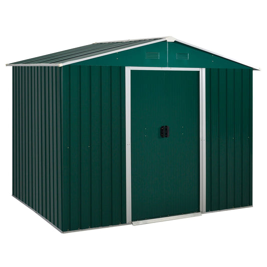 8' x 6' Outdoor Storage Shed, Metal Garden Tool Storage House with Lockable Sliding Doors and Vents for Backyard Patio Lawn, Green - Gallery Canada