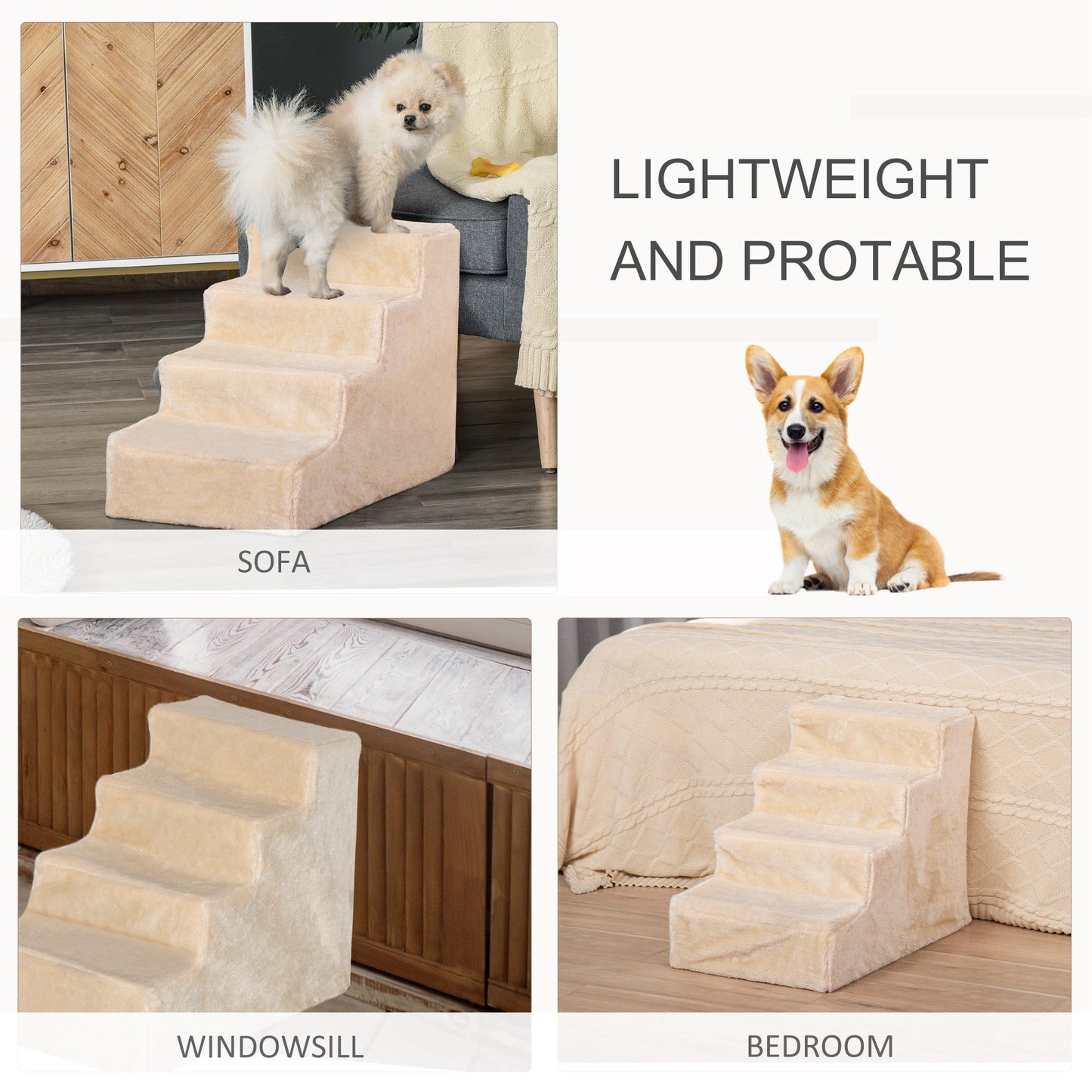 Pet Steps Cat Stairs Ladder for Cats and Dogs Get On Bed Sofa Couch with Removable Cover, Beige at Gallery Canada