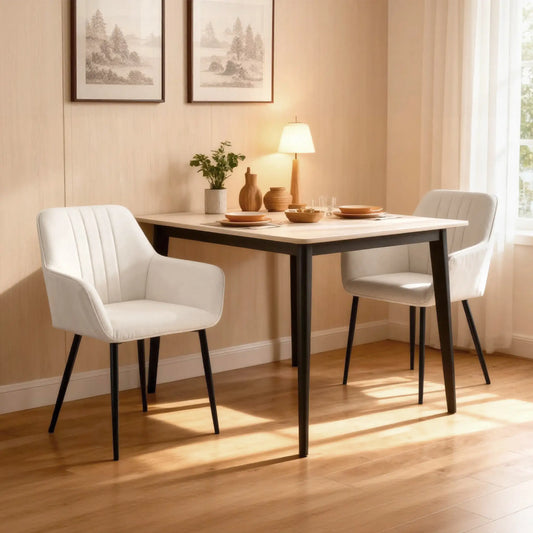 Dining Chairs Set of 2, Upholstered Linen Fabric, Beige