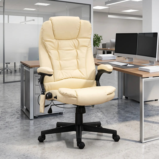 Adjustable Heated Massage Swivel Office Chair, High Back Leather, Beige Massage Chairs Options at Gallery Canada