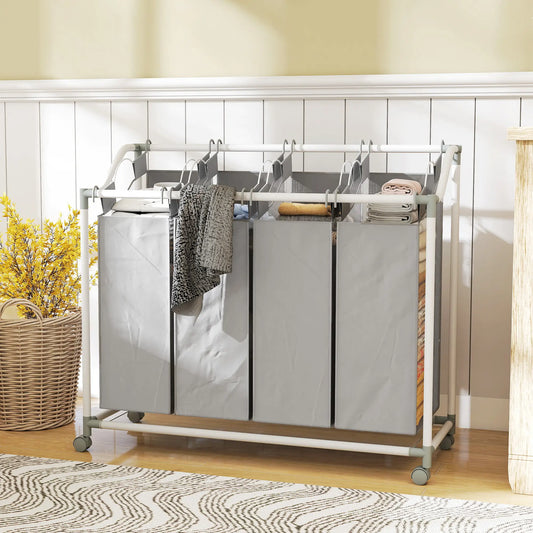 160L Laundry Hamper with Wheels, 4 Removable Bags, Grey Bath Accessories Grey, White at Gallery Canada