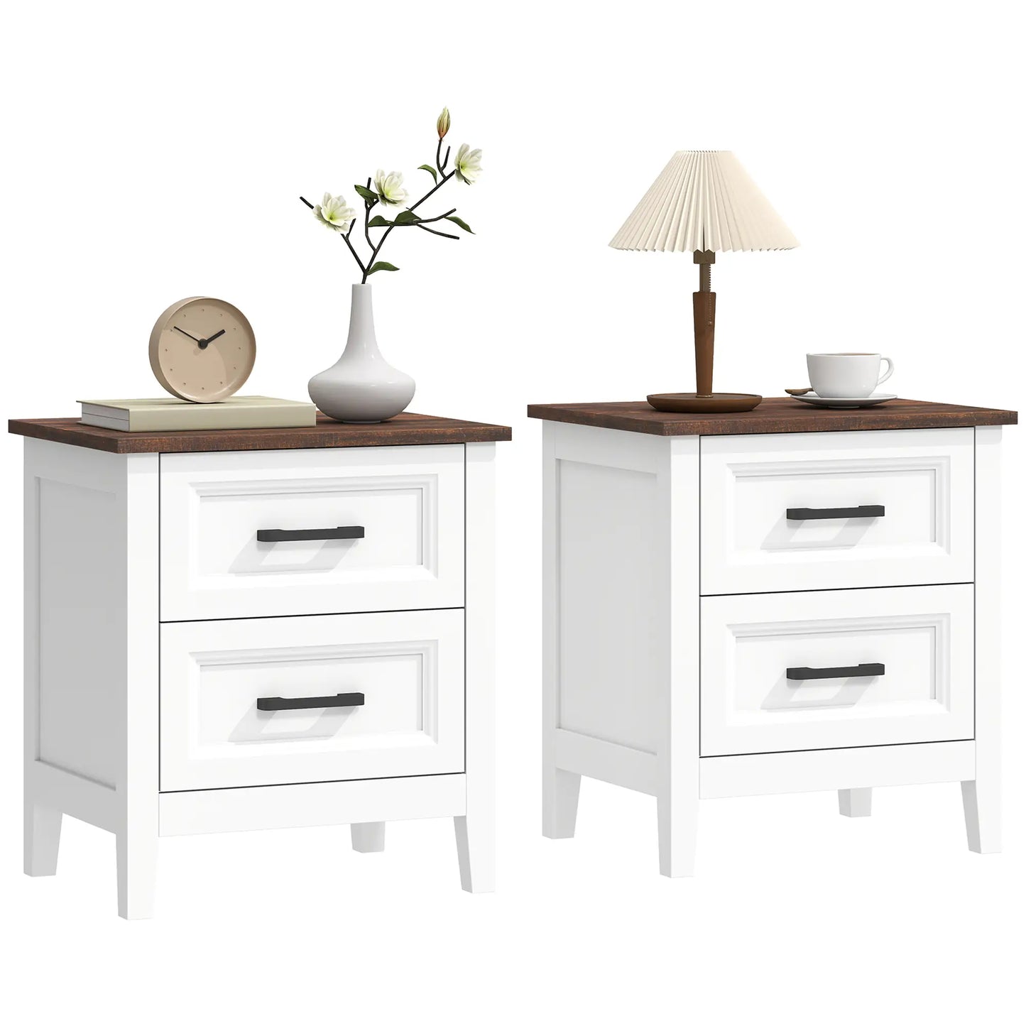 Farmhouse Nightstand Set of 2, 2 Drawers, White Bedside Tables at Gallery Canada