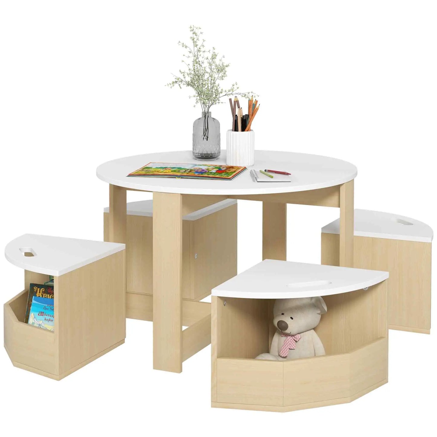 5 Piece Kids Table and Chair Set, with Storage, White Kids Table Sets at Gallery Canada