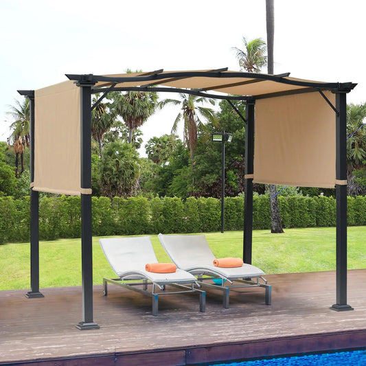 10' x 8' Outdoor Pergola, Adjustable Canopy, Sun Shade, Khaki Pergolas Khaki at Gallery Canada