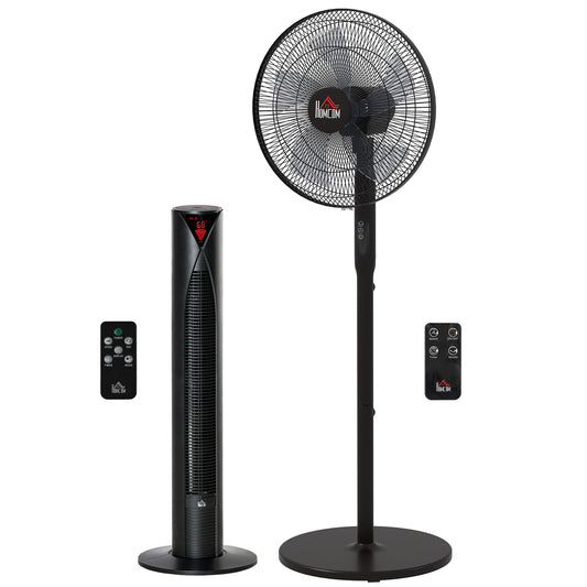 Tower Fan and 16" Pedestal Fan Set, with Remote Control, Height Adjustable, Tilted Head, Timer, Oscillating Standing Fan, Stand Floor Fans for Bedroom, Black at Gallery Canada