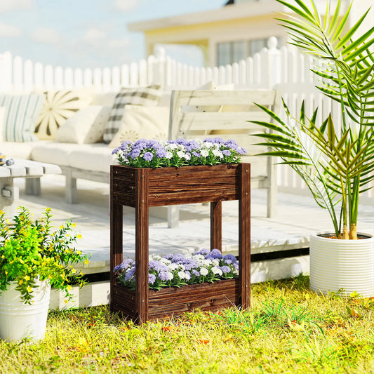 2-Tier Wooden Raised Garden Bed, 23.6" x 9.8" x 27.6", Elevated Planter Box Elevated Garden Beds Carbonized at Gallery Canada