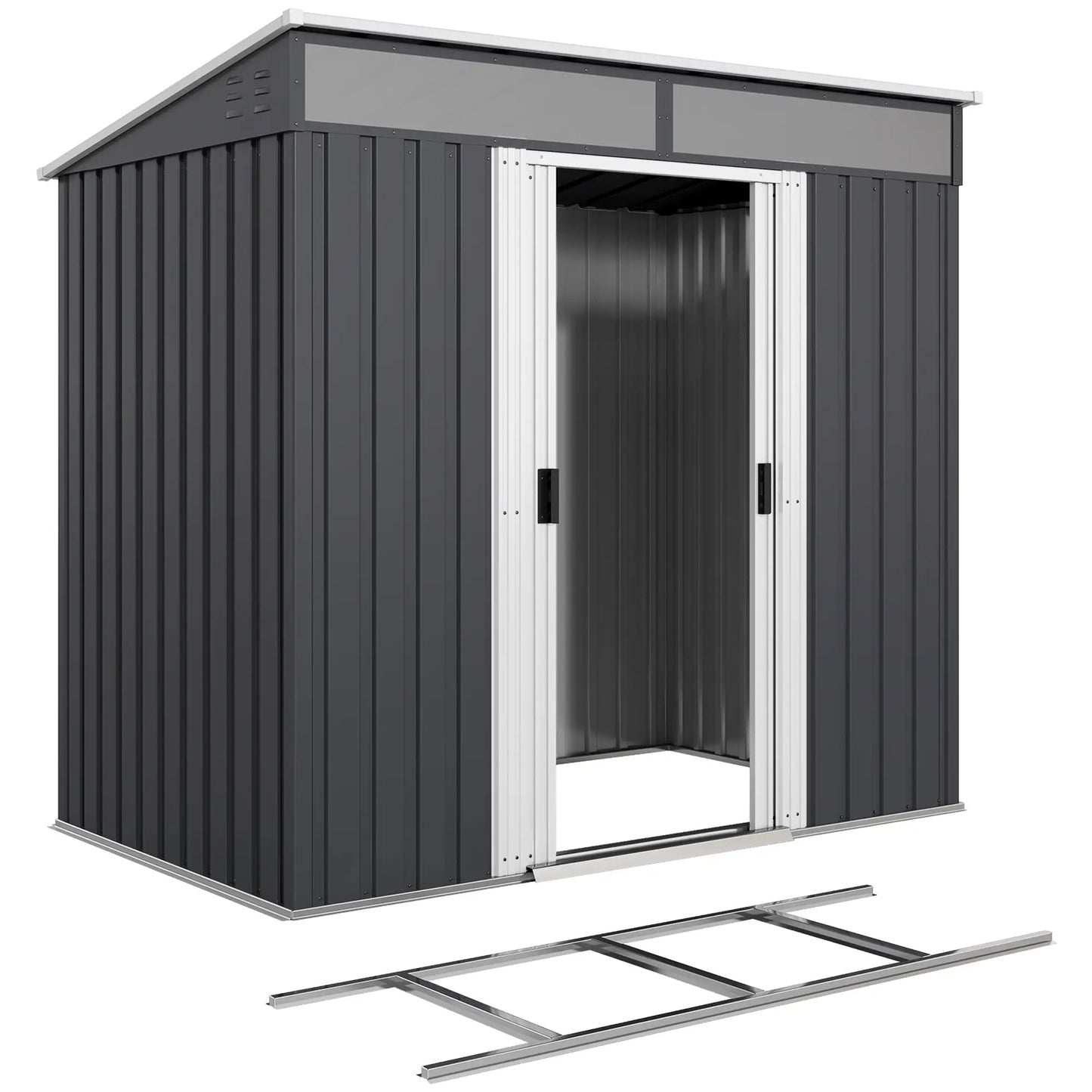6.5x4FT Galvanised Metal Shed, Foundation Kit, Lockable Garden Storage, Sliding Doors, Vents, Grey Sheds at Gallery Canada