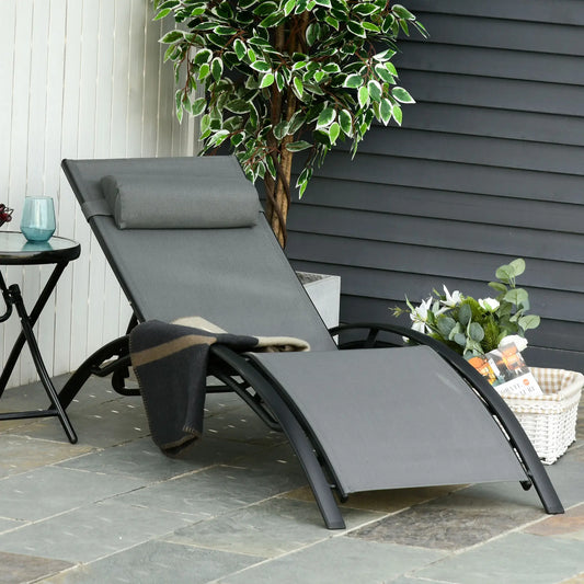 Aluminum Reclining Lounge Chair, 5-Level Adjustable Backrest, Head Pillow, Grey Lounger Chairs Black, Grey at Gallery Canada