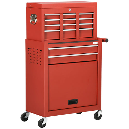 6-Drawer Tool Chest Set with 4 Wheels, Lockable Rolling Tool Box and Storage Cabinet for Garage Factory Workshop, Red