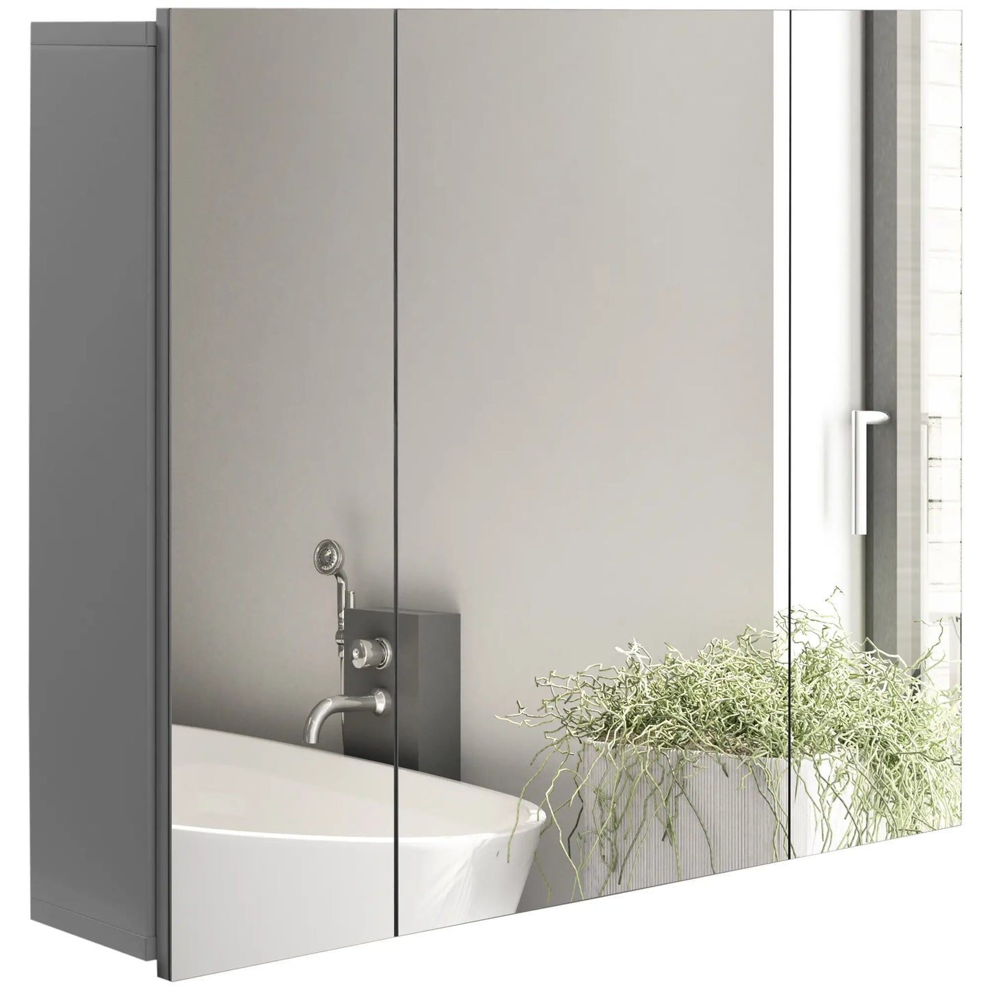 28" x 24" Wall Mounted Mirror Cabinet, 3 Doors, Adjustable Shelves, Grey Mirror Medicine Cabinets at Gallery Canada