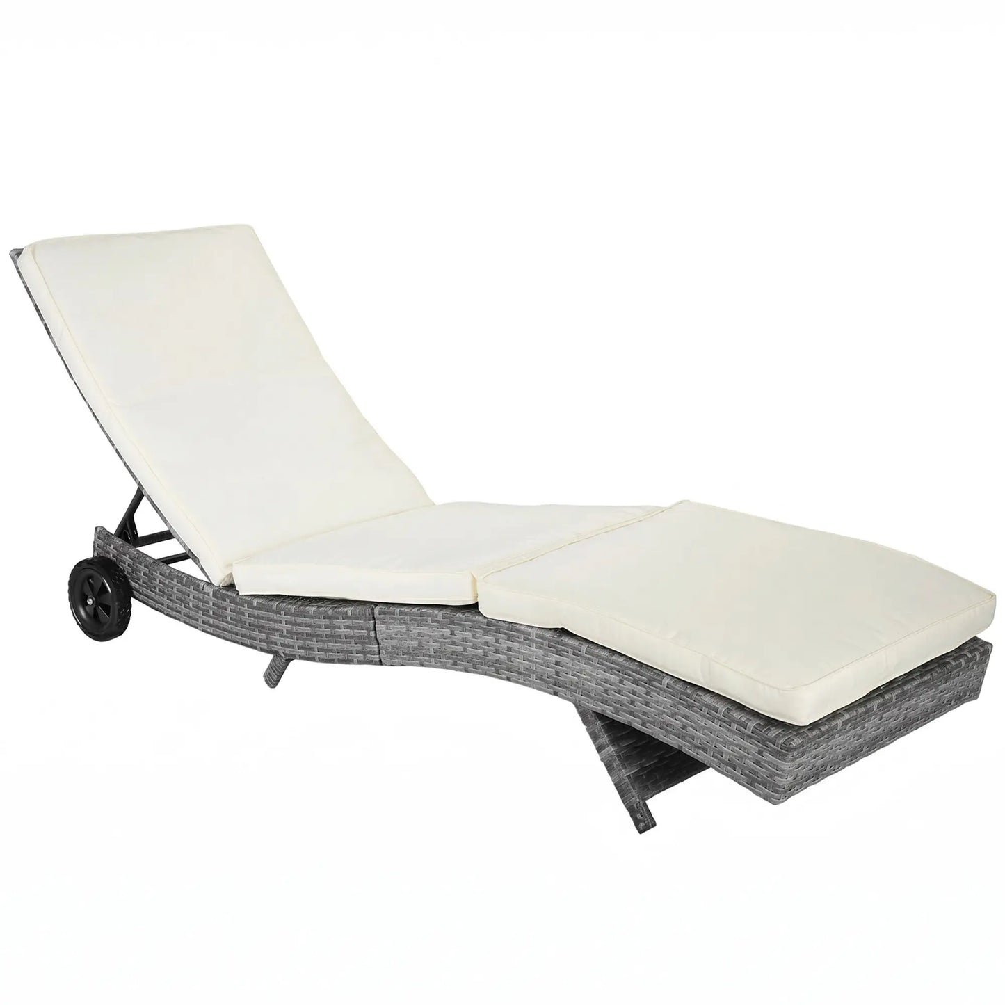 Adjustable Wicker Chaise Lounge with Cushion, Wheels, Cream White Chaise Loungers at Gallery Canada