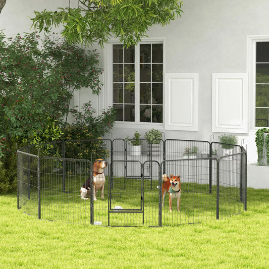 Dog Playpen with Gate, 12 Panels, 31.5"H Houses, Kennels & Pens Grey at Gallery Canada