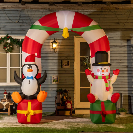 9ft Inflatable Candy Cane Archway, Penguin Snowman, LED Yard Display Christmas Inflatables White at Gallery Canada