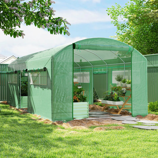 19.5' x 10' x 7.5' Walk-In Greenhouse, 3 Roll-Up Doors, Mesh Windows, Green Tunnel Greenhouses Green at Gallery Canada