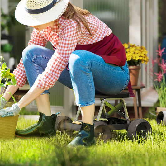 Rolling Garden Stool With Tool Tray, 19.7" x 19.3" x 12.6", Black Garden Accessories Black at Gallery Canada