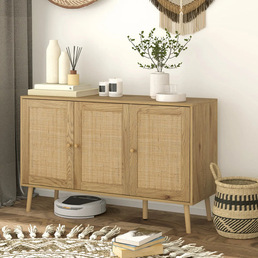 Bohemian Sideboard, Rattan Doors, Adjustable Shelf, Natural Wood Storage Cabinets Natural wood finish at Gallery Canada