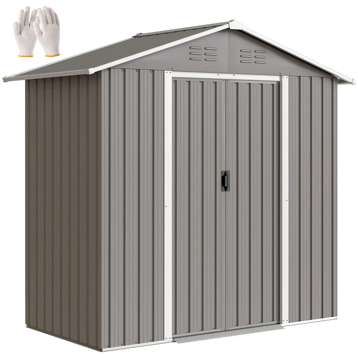 6.5x3.5ft Metal Garden Storage Shed, Double Sliding Doors, Light Grey Sheds at Gallery Canada