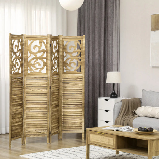 5.6 Ft Room Divider, 4 Panel Folding Privacy Screen, Brown Room Dividers Brown at Gallery Canada