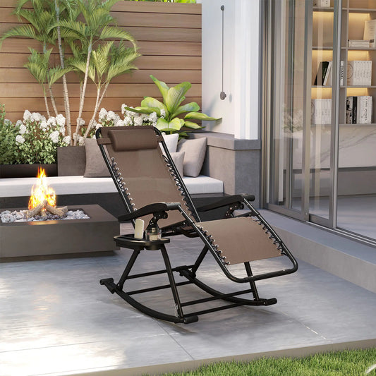 Adjustable Zero Gravity Reclining Lounge Chair, Foldable Sun Lounger, Brown Outdoor Rocking Chairs Brown at Gallery Canada