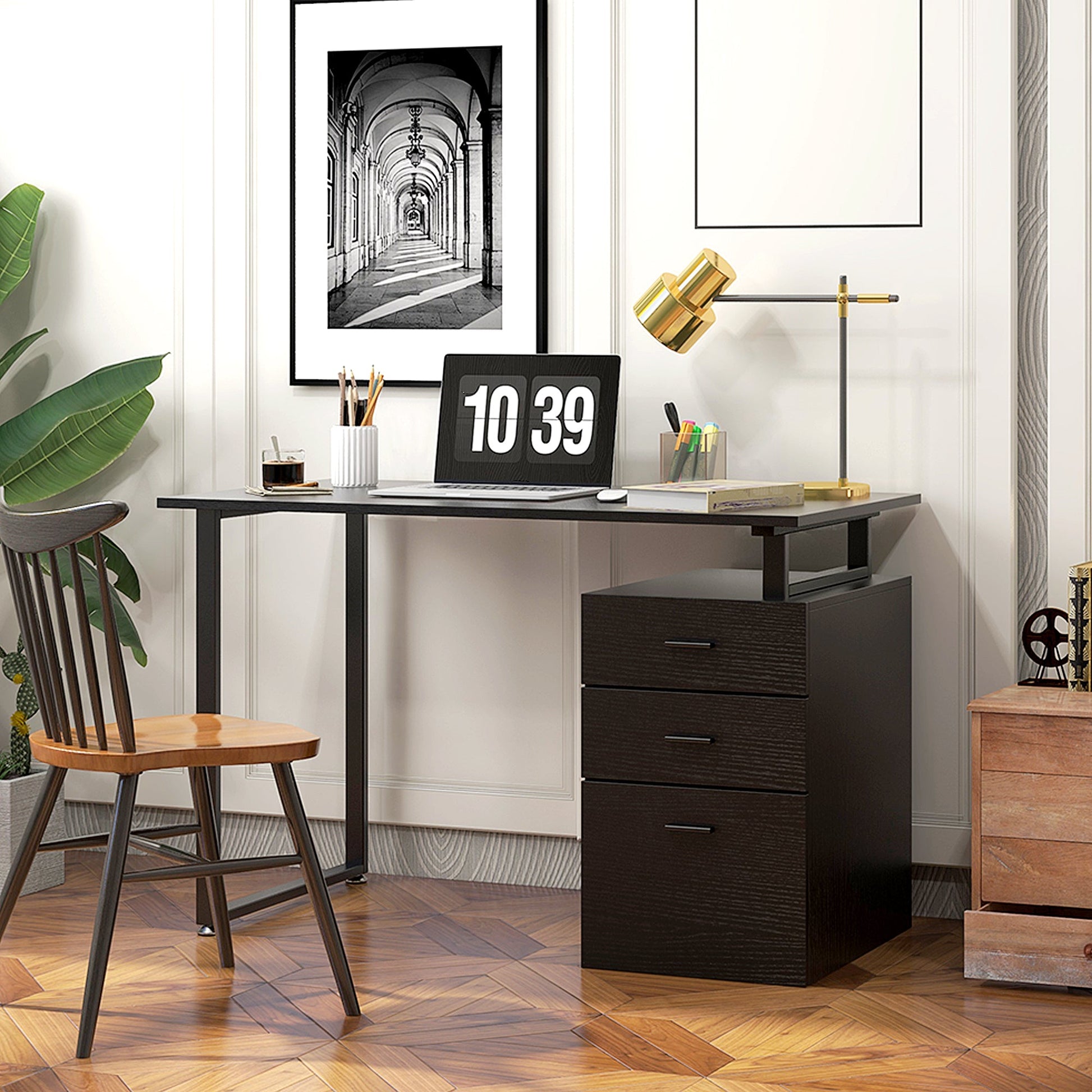 47" Computer Desk with Drawers, Modern Writing Desk with Storage File Drawers for Home Office, Study, Black - Gallery Canada