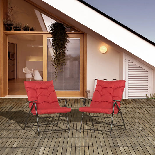 Set of 2 Outdoor Folding Chairs, Adjustable Backrest, Padded, Red Patio Chairs Red at Gallery Canada