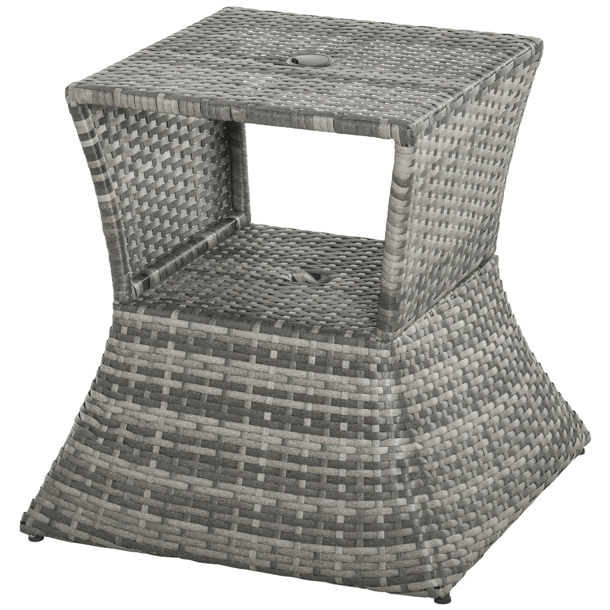 Rattan Wicker Side Table, 21.3" Square Outdoor End Table with Umbrella Hole 2-Tier Storage for Patio Garden Mixed Grey at Gallery Canada