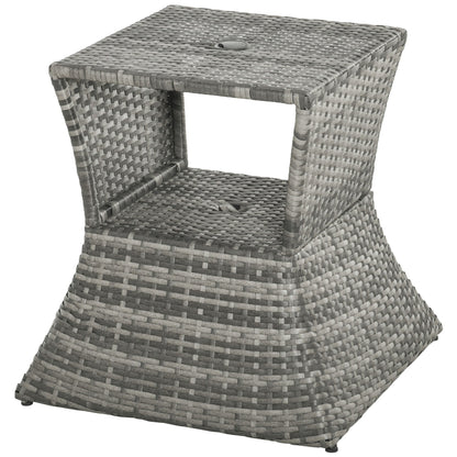 Rattan Wicker Side Table, 21.3" Square Outdoor End Table with Umbrella Hole 2-Tier Storage for Patio Garden Mixed Grey at Gallery Canada