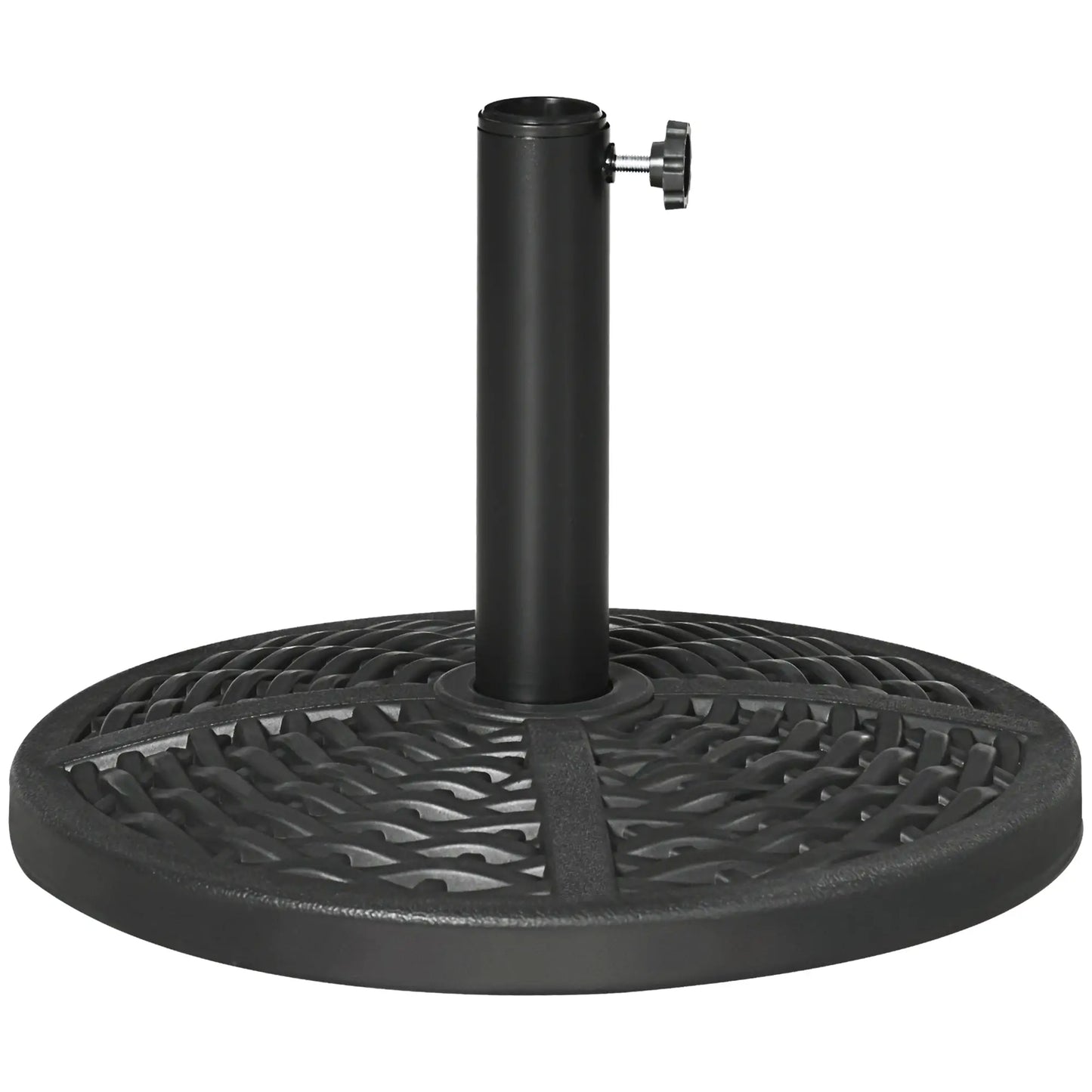 18" Heavy Duty Round Market Umbrella Base, Rattan Design, Black Umbrella Bases at Gallery Canada