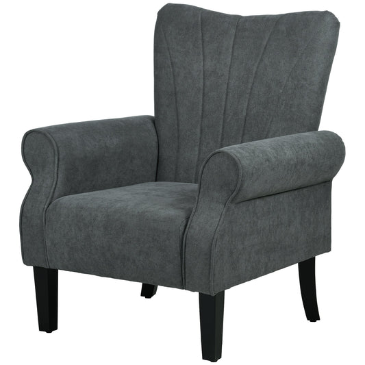 Fabric Armchair, Modern Accent Chair with Wood Legs for Living Room, Bedroom, Home Office, Dark Grey at Gallery Canada