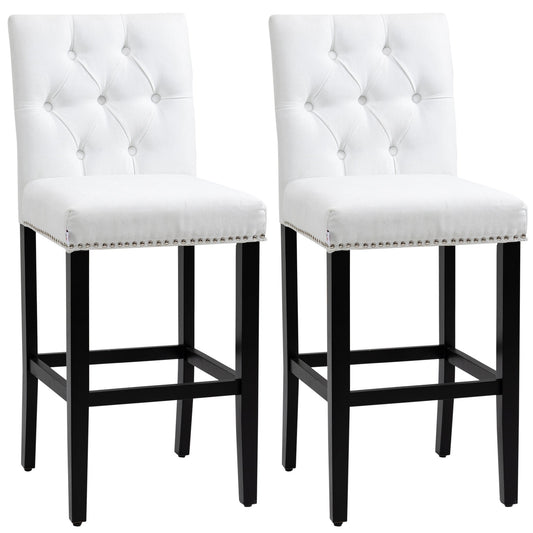 Fabric Bar Stool Set of 2, Tall 29.5" Seat Height Bar Chairs with Tufted Back &; Wood Legs, Cream White at Gallery Canada
