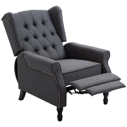Fabric Recliner Chairs for Living Room, Push Back Reclining Chair with Wingback, Button Tufted, Nail Head Trim, Footrest, Dark Grey - Gallery Canada