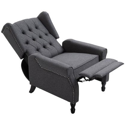 Fabric Recliner Chairs for Living Room, Push Back Reclining Chair with Wingback, Button Tufted, Nail Head Trim, Footrest, Dark Grey at Gallery Canada