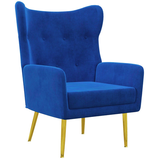 Fabric Wingback Armchair, Modern Accent Chair with Gold Metal Legs for Living Room, Bedroom, Home Office, Blue - Gallery Canada