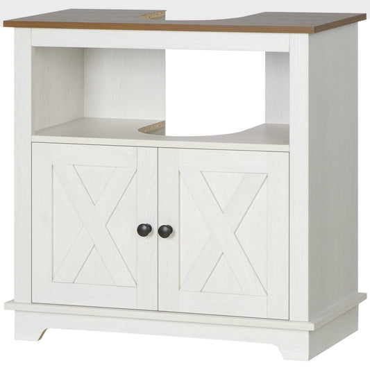 Farmhouse Bathroom Sink Cabinet, Pedestal Sink Storage Cabinet with Double Doors and Shelves, White - Gallery Canada
