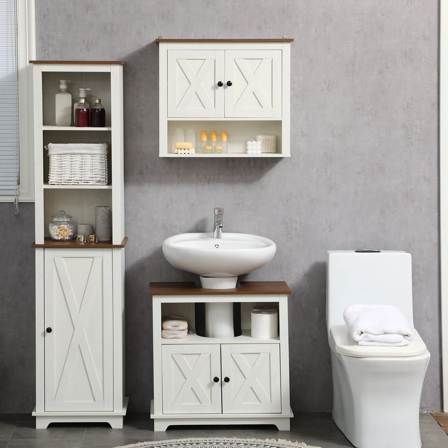 Farmhouse Bathroom Wall Cabinet, Medicine Cabinet, Over Toilet Storage Cabinet with Storage Shelves for Kitchen, Entryway, White at Gallery Canada