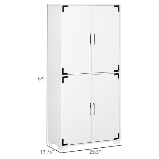 Farmhouse kitchen Pantry Storage Cabinet with 4 Doors, Cupboard with Shelves, White - Gallery Canada
