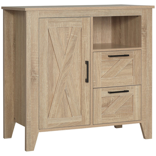 Farmhouse Storage Cabinet, Kitchen Cupboard Buffet Cabinet with Drawers, Door and Adjustable Shelf, Natural - Gallery Canada