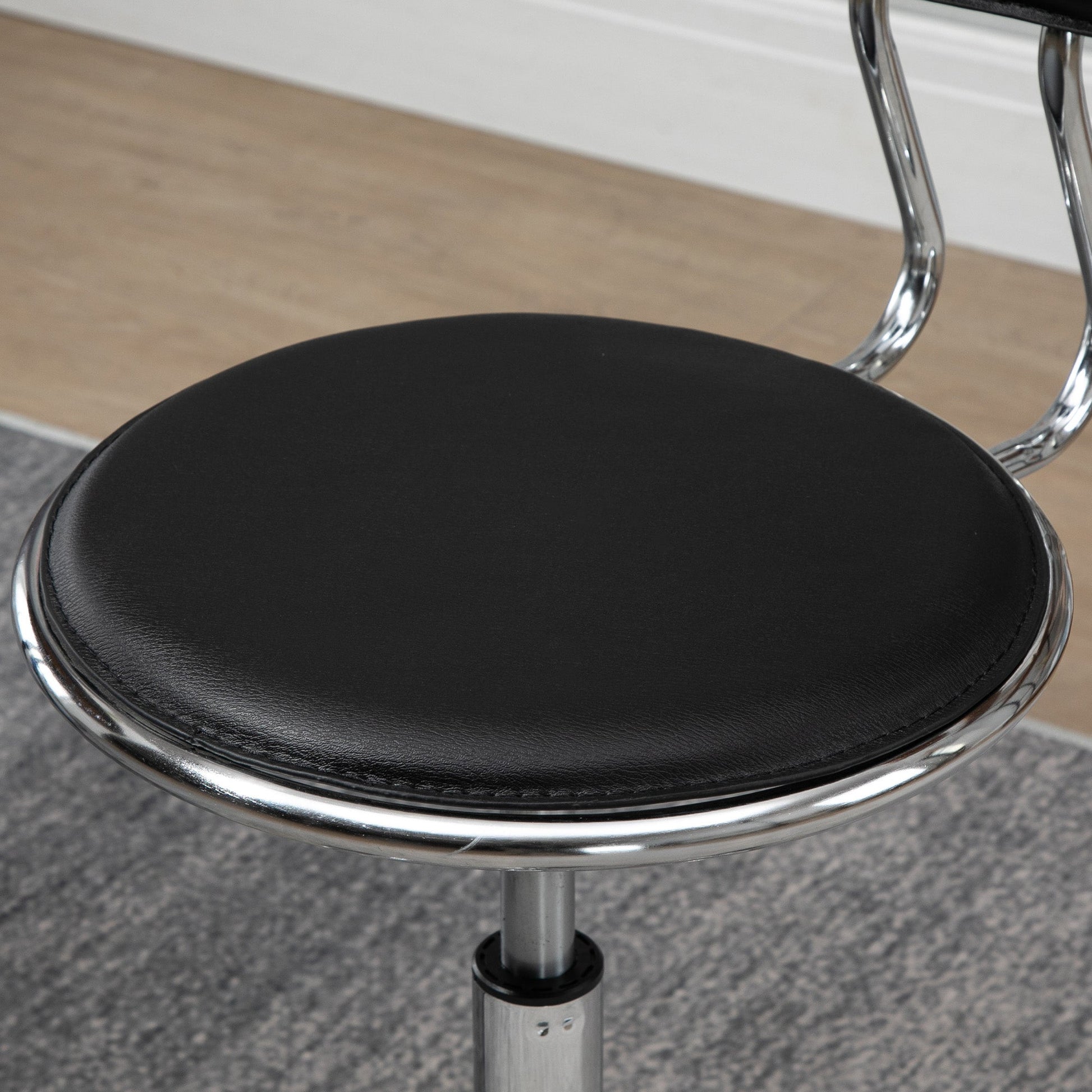 Faux Leather Salon Stool, Height Adjustable Rolling Stool with Footrest Ring, Back and Wheels for Beauty, Tattoo, Black at Gallery Canada