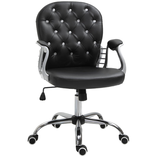 Faux Leather Vanity Office Chair, Button Tufted Swivel Chair with Adjustable Height, Padded Armrests and Tilt Function, Black - Gallery Canada