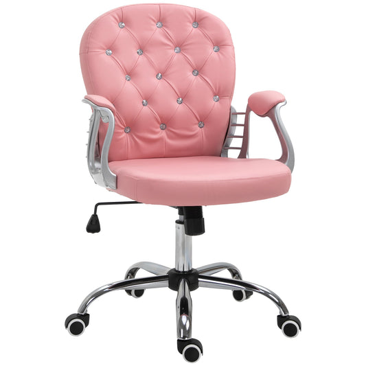 Faux Leather Vanity Office Chair, Button Tufted Swivel Chair with Adjustable Height, Padded Armrests and Tilt Function, Pink at Gallery Canada