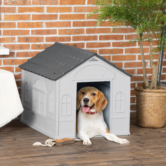 26" Plastic Dog House, Outdoor with Air Vents, Small Medium Dogs, Grey Houses, Kennels & Pens Grey, White at Gallery Canada