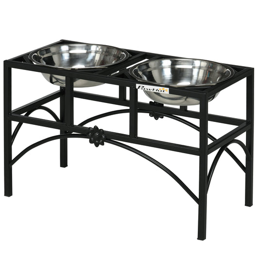 Feeding Station with Sleek and Heavy-Duty Materials, Stainless Steel Elevated Dog Bowls, Black - Gallery Canada