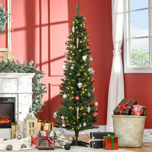 6' Pre Lit Artificial Pencil Christmas Tree, Warm White LED Lights, Green Pre Lit Christmas Trees Green Tree, Warm White LEDs at Gallery Canada