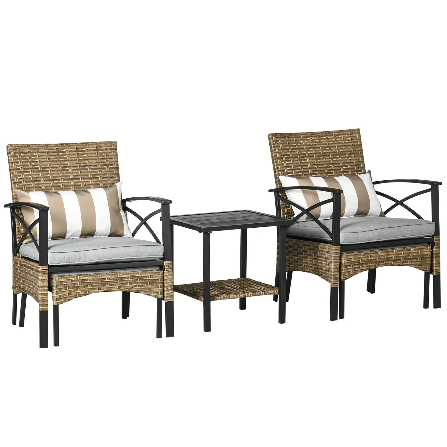 5 Piece PE Rattan Garden Set, 2 Armchairs, 2 Stools, Steel Table, Khaki Bistro Sets at Gallery Canada