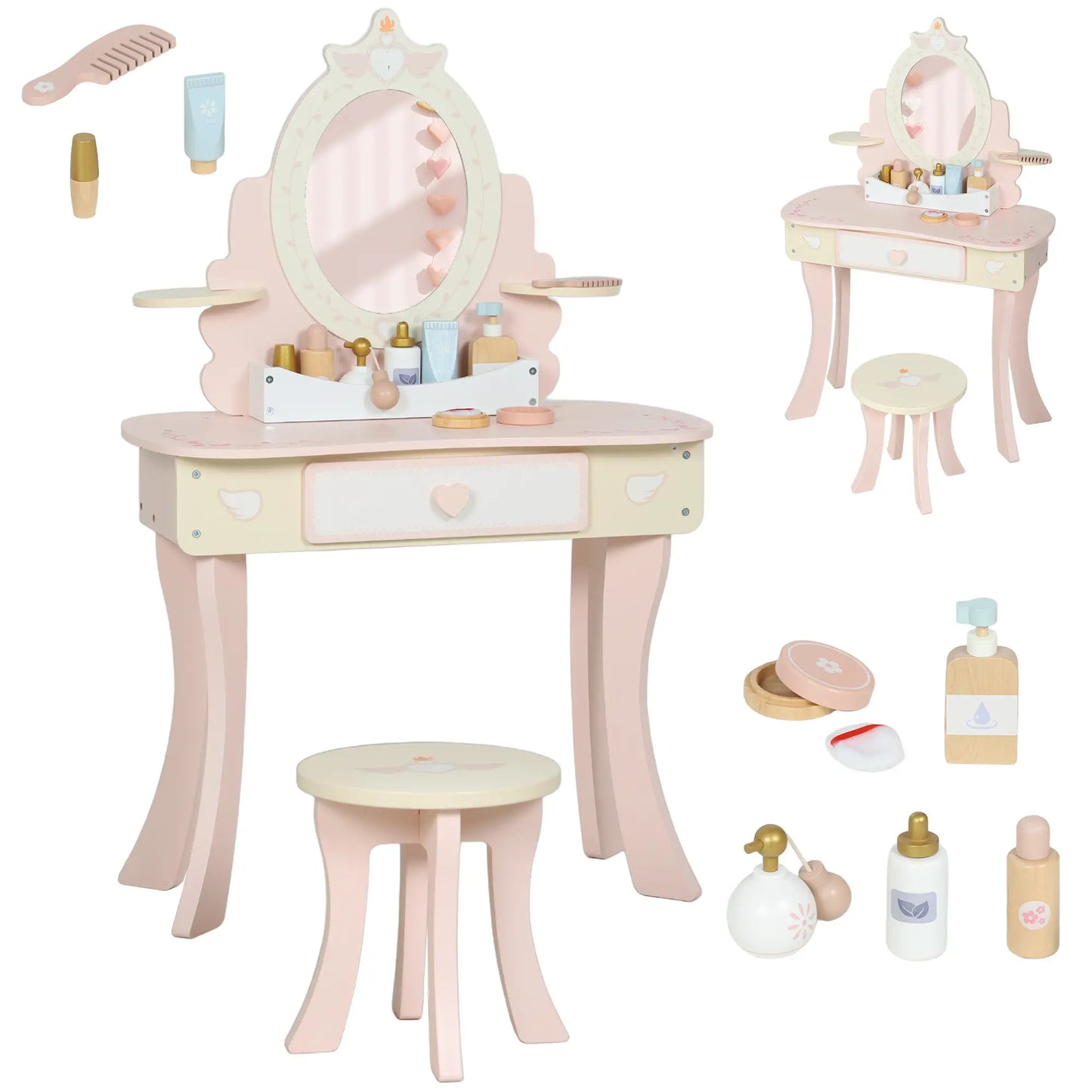 Kids Vanity Set with Mirror, Stool, 7 Accessories, Pink Toy Vanity at Gallery Canada