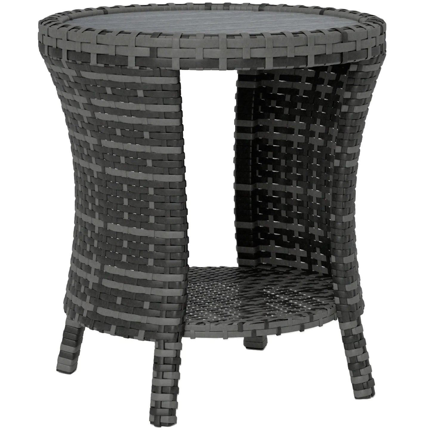 18" Wicker Outdoor Coffee Table, 2-Tier Storage, Composite Wood Top, Grey Patio Side Tables at Gallery Canada