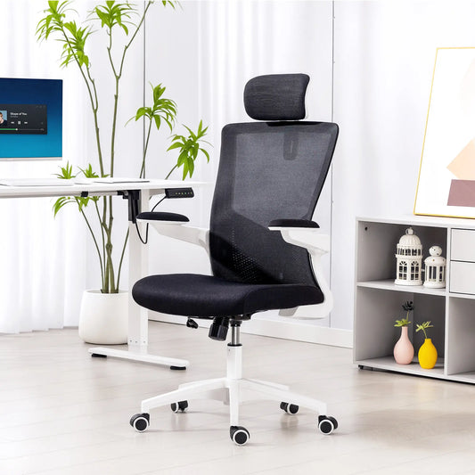 Ergonomic Office Chair, Swivel Desk Chair, Adjustable Lumbar Support, Headrest, Flip-Up Armrests, Black Task Chairs Black, White at Gallery Canada