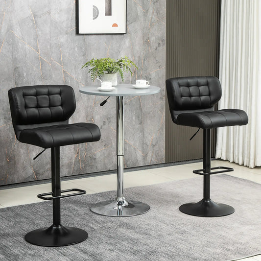 Swivel PU Leather Barstools, Set of 2, Adjustable with Footrest, Black Bar Stools Black at Gallery Canada